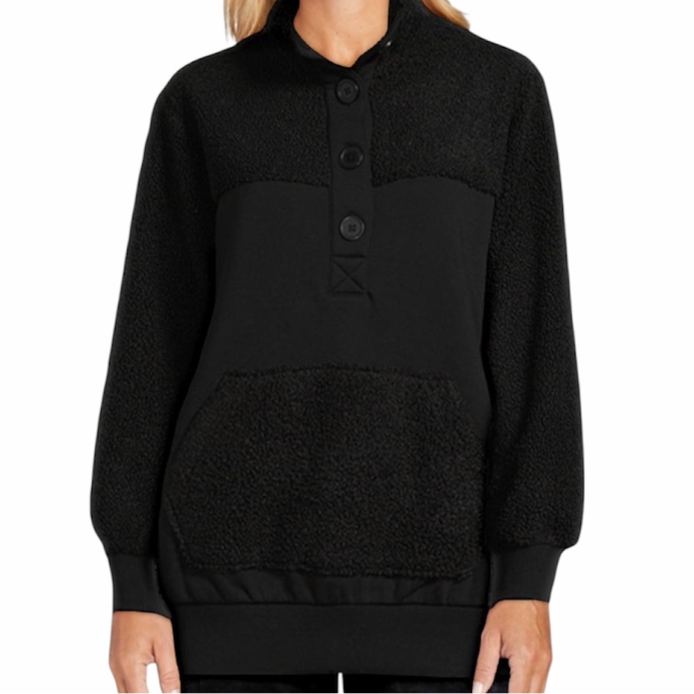 TIME AND TRU French Terry & Sherpa Pullover Sweatshirt with Buttons